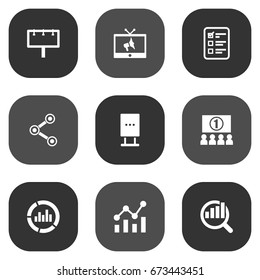 Set Of 9 Advertising Icons Set.Collection Of Customer Summary, Statistics, Market And Other Elements.
