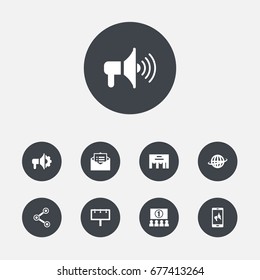 Set Of 9 Advertising Icons Set.Collection Of Share, Placard, Loudspeaker And Other Elements.