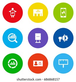 Set Of 9 Advertising Icons Set.Collection Of Monitoring, Inbox, Man With Banner And Other Elements.