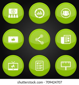Set Of 9 Advertising Icons Set.Collection Of Customer Summary, Placard, Share And Other Elements.