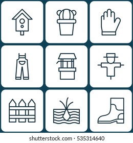 Set Of 9 Agriculture Icons. Includes Bugbear, Growing Plant, Desert Plant And Other Symbols. Beautiful Design Elements.