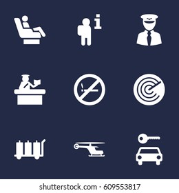 Set Of 9 Aircraft Icons Set.Collection Of Security, Vip, Chopper And Other Elements.