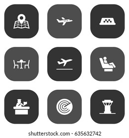 Set Of 9 Aircraft Icons Set.Collection Of Vip, Restaurant, Air Traffic Controller And Other Elements.