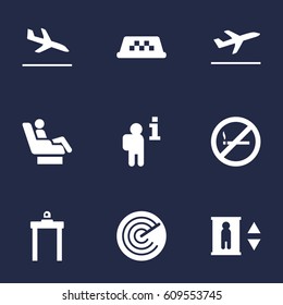 Set Of 9 Airplane Icons Set.Collection Of Lift, Vip, Leaving And Other Elements.