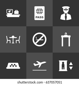 Set Of 9 Airplane Icons Set.Collection Of Restaurant, Forbidden, Cab And Other Elements.