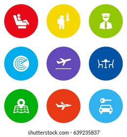 Set Of 9 Airplane Icons Set.Collection Of Vip, Location, Aircraft And Other Elements.