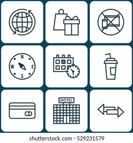 Set Of 9 Airport Icons. Can Be Used For Web, Mobile, UI And Infographic Design. Includes Elements Such As Resort Development, Crossroad, Forbidden Mobile And More.