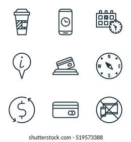 Set Of 9 Airport Icons.  Includes Elements Such As Mobile, Credit, Takeaway And More
