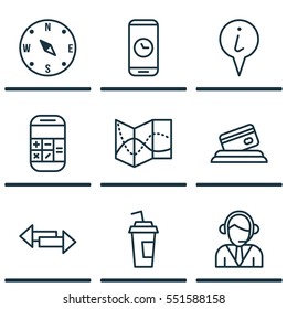 Set Of 9 Airport Icons. Includes Info Pointer, Operator, Crossroad And Other Symbols. Beautiful Design Elements.