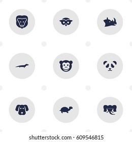 Set Of 9 Alive Icons Set.Collection Of Hound, Ape, Bear And Other Elements.