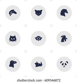 Set Of 9 Alive Icons Set.Collection Of Owl, Hog, Bird And Other Elements.