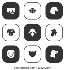 Set Of 9 Alive Icons Set.Collection Of Lamb, Night Fowl, Hound And Other Elements.