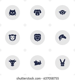 Set Of 9 Alive Icons Set.Collection Of Rhinoceros, Wildcat, Night Fowl And Other Elements.