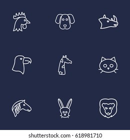 Set Of 9 Alive Outline Icons Set.Collection Of Cat, Cock, Lion And Other Elements.