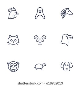 Set Of 9 Alive Outline Icons Set.Collection Of Mammal, Cat, Feline Bear And Other Elements.