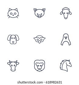 Set Of 9 Alive Outline Icons Set.Collection Of Pig, Cow, Sheep And Other Elements.