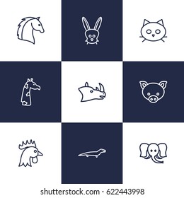 Set Of 9 Alive Outline Icons Set.Collection Of Pig, Lizard, Cock And Other Elements.