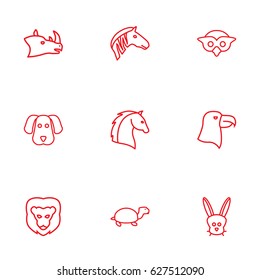 Set Of 9 Alive Outline Icons Set.Collection Of Eagle, Owl, Mammal And Other Elements.