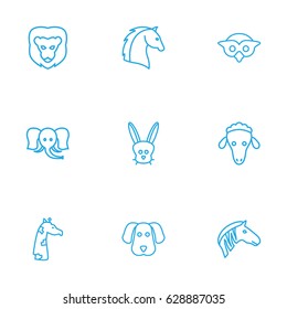 Set Of 9 Alive Outline Icons Set.Collection Of Elephant, Sheep, Mammal And Other Elements.
