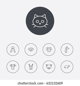 Set Of 9 Alive Outline Icons Set.Collection Of Owl, Pig, Dog And Other Elements.