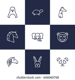Set Of 9 Alive Outline Icons Set.Collection Of Feline Bear, Rabbit, Elephant And Other Elements.