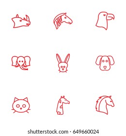 Set Of 9 Alive Outline Icons Set.Collection Of Rabbit, Rhino, Horse And Other Elements.