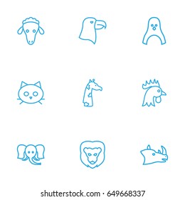 Set Of 9 Alive Outline Icons Set.Collection Of Elephant, Lion, Rhino And Other Elements.