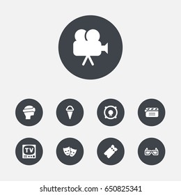 Set Of 9 Amusement Icons Set.Collection Of Pass, Loudspeakers, Action And Other Elements.