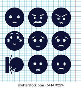 Set of 9 angry filled icons such as sad emot, angry emot, shy emoji
