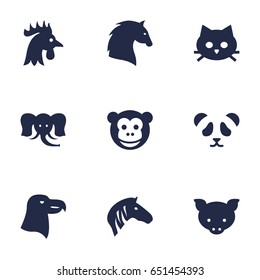 Set Of 9 Animal Icons Set.Collection Of Aquila, Pussy, Horse And Other Elements.