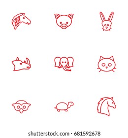 Set Of 9 Animal Outline Icons Set.Collection Of Horse, Owl, Elephant And Other Elements.