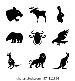 Set of 9 Animals Filled icons such as moose, bear, eagle, lion, panther, kangaroo, beetle, rabbit
