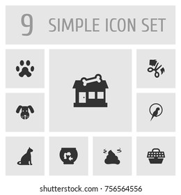 Set Of 9 Animals Icons Set.Collection Of Store, Sitting, Head And Other Elements.