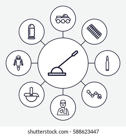 Set of 9 arm outline icons such as arm lever, robot, bullet