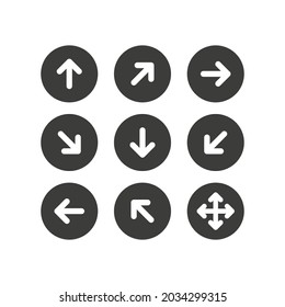 Set of 9 arrow icons. Direction or navigation icons with white background