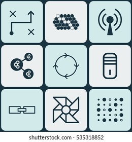 Set Of 9 Artificial Intelligence Icons. Includes Related Information, Variable Architecture, Recurring Program And Other Symbols. Beautiful Design Elements.