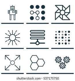 Set Of 9 Artificial Intelligence Icons. Includes Branching Program, Computing Problems, Variable Architecture And Other Symbols. Beautiful Design Elements.