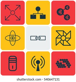 Set Of 9 Artificial Intelligence Icons. Includes Hive Pattern, Atomic Cpu, Algorithm Illustration And Other Symbols. Beautiful Design Elements.