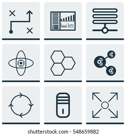 Set Of 9 Artificial Intelligence Icons. Includes Information Base, Controlling Board, Solution And Other Symbols. Beautiful Design Elements.