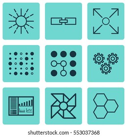 Set Of 9 Artificial Intelligence Icons. Includes Information Components, Computing Problems, Branching Program And Other Symbols. Beautiful Design Elements.