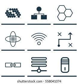 Set Of 9 Artificial Intelligence Icons. Includes Related Information, Solution, Wireless Communications And Other Symbols. Beautiful Design Elements.