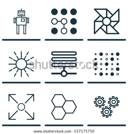 Set Of 9 Artificial Intelligence Icons. Includes Branching Program, Computing Problems, Variable Architecture And Other Symbols. Beautiful Design Elements.