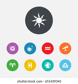 Set Of 9 Astrology Icons Set.Collection Of Comet, Fishes, Water Bearer And Other Elements.