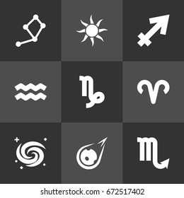 Set Of 9 Astrology Icons Set.Collection Of Goat, Comet, Water Bearer And Other Elements.