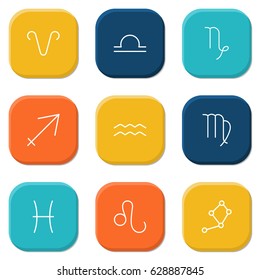 Set Of 9 Astrology Outline Icons Set.Collection Of Virgo, Leo, Aqurius And Other Elements.