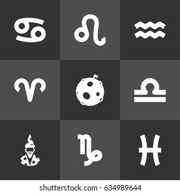 Set Of 9 Astronomy Icons Set.Collection Of Goat, Lunar, Scales And Other Elements.