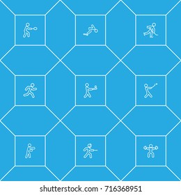 Set Of 9 Athletic Outline Icons Set.Collection Of Box, Swimming, Swordplay And Other Elements.