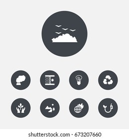 Set Of 9 Atmosphere Icons Set.Collection Of Protection, Contamination, Rubbish And Other Elements.