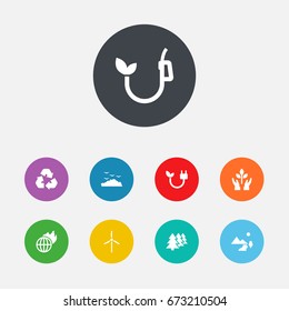 Set Of 9 Atmosphere Icons Set.Collection Of Rubbish, Cleaning, Eco And Other Elements.