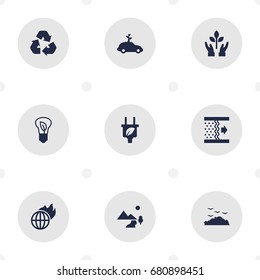 Set Of 9 Atmosphere Icons Set.Collection Of Leaf, Rubbish, Purification And Other Elements.